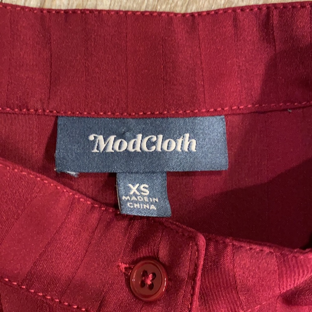 Modcloth Striped Raspberry Button Down Blouse - image 4